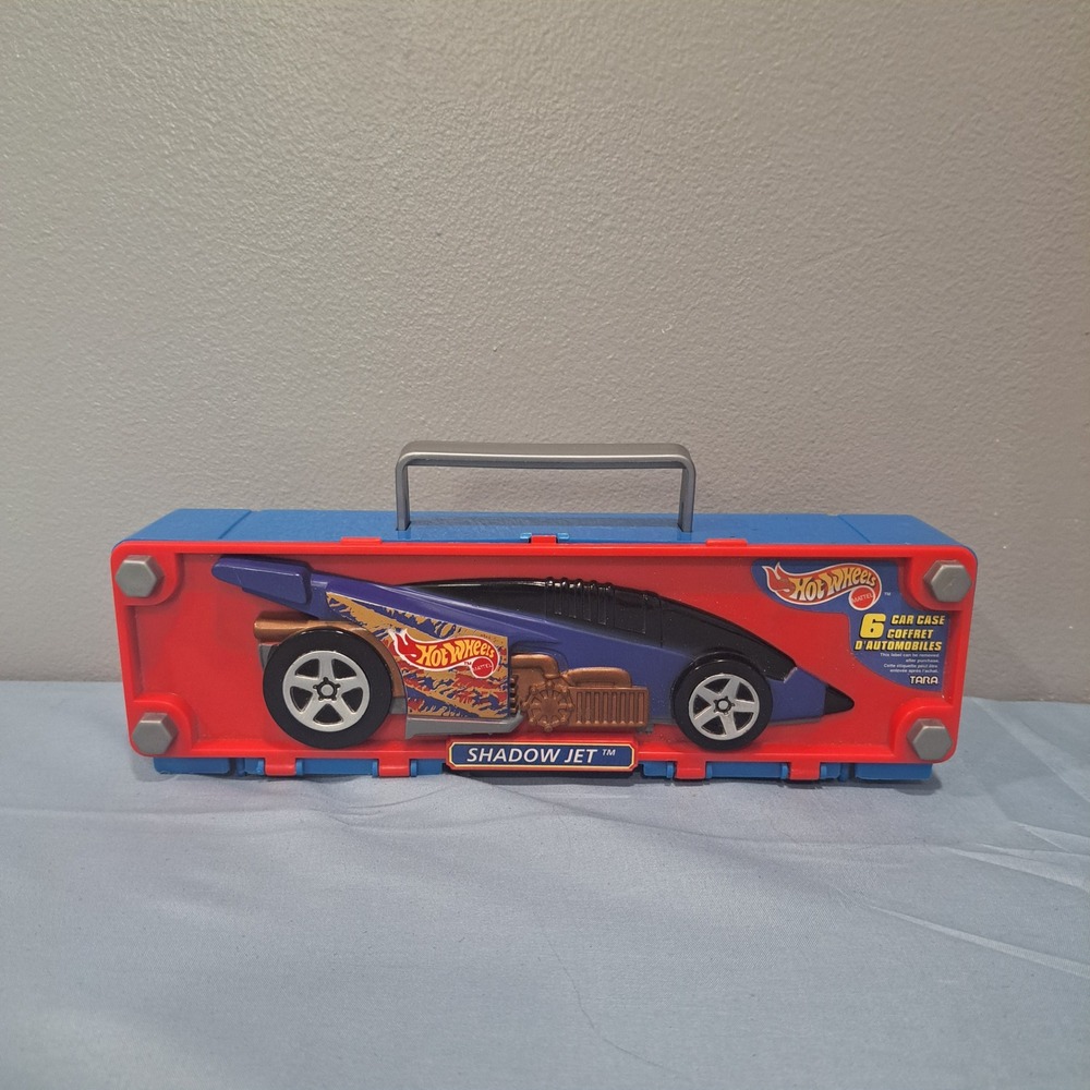 VTG 1998 Hot Wheels Shadow Jet 6 Car Carrying Case Blue Red Tara Toy 20015 Retro